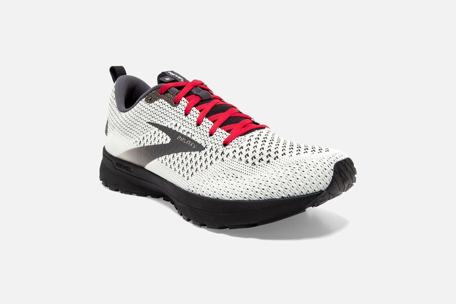 Brooks Running Shoes - Revel 4 Road Mens - White/Black/Red - ZYA-891034